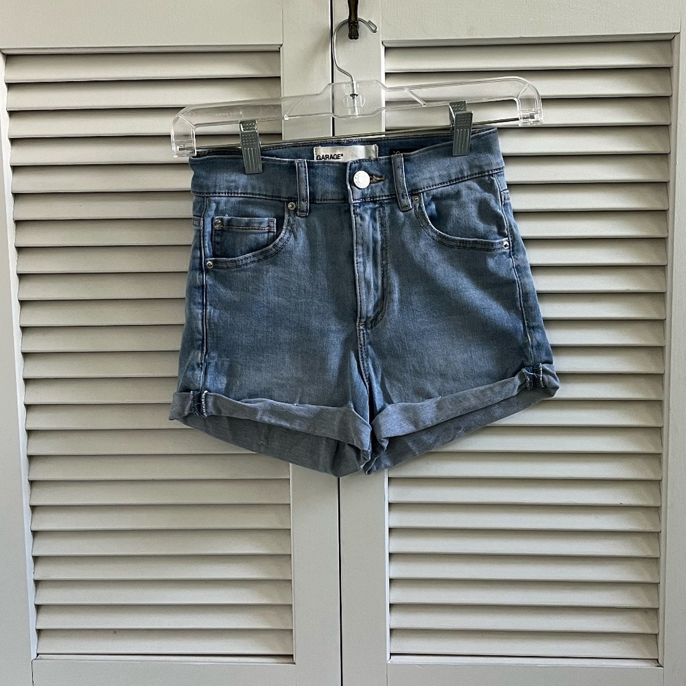 Light blue high-rise jean shorts